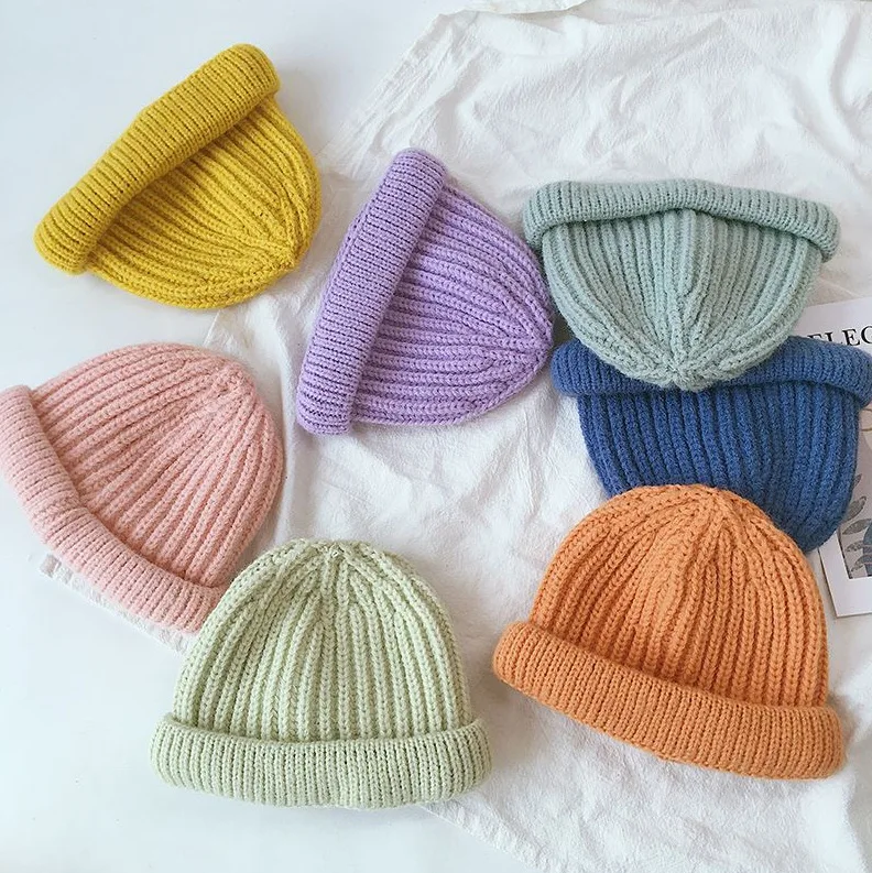 Cappello per bambini Color caramella per ragazze ragazzi autunno inverno berretto per bambini berretto elastico caldo lavorato a maglia cappelli per