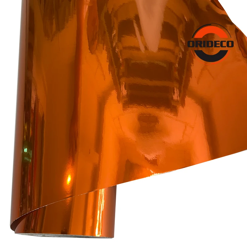 10/20/30/40/50*152CM High Stretchable Orange Chrome Air Bubble Free Mirror Vinyl Wrap Film Sticker Emblem Car Bike Motor Cover