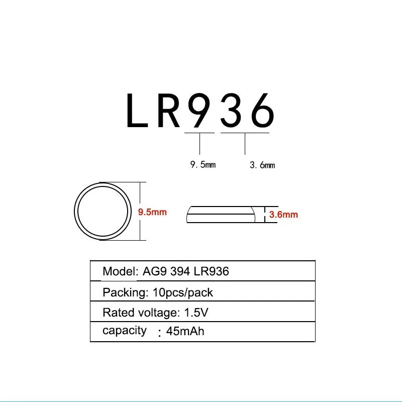 10PCS AG9 SR936SW watch battery coin battery SR936 936A 194 394 394-1W 280-17 x10 1.55V button alkaline battery