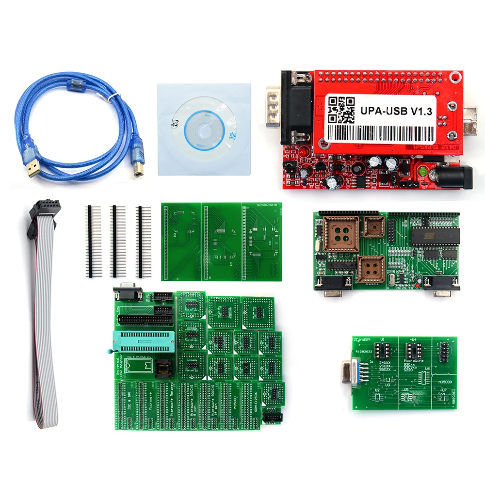 في الخارج الأصلي UPA USB مبرمج V1.3 مع محولات كاملة وحدة رئيسية UPA-USB 1.3 UPA USB V1.3 ECU رقاقة ضبط OBD2 أداة