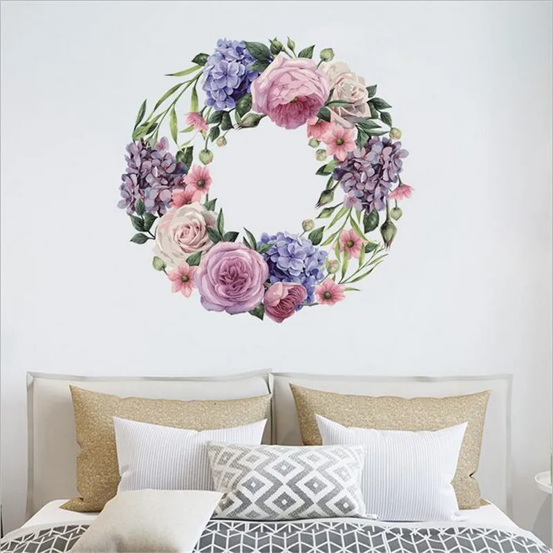 Removable Peony Flower Wreath Wall Stickers Home Decor For Living Room Decorative Modern Wedding Bedroom Wall Decal Murals