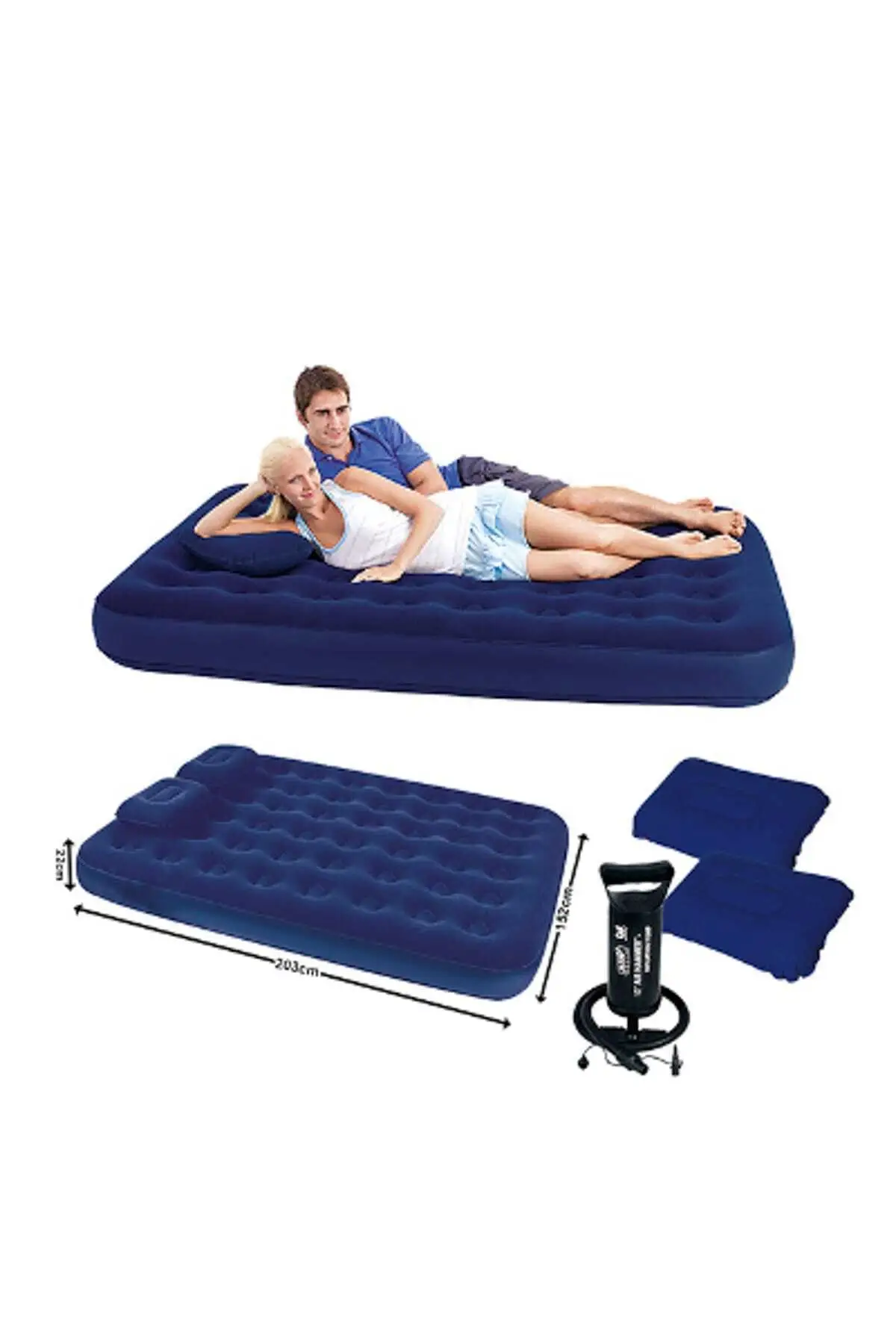 Double Inflatable Bed-2 Pcs Pillow And Hand Pump Gift 203cm x 152cm x 22cm 67374