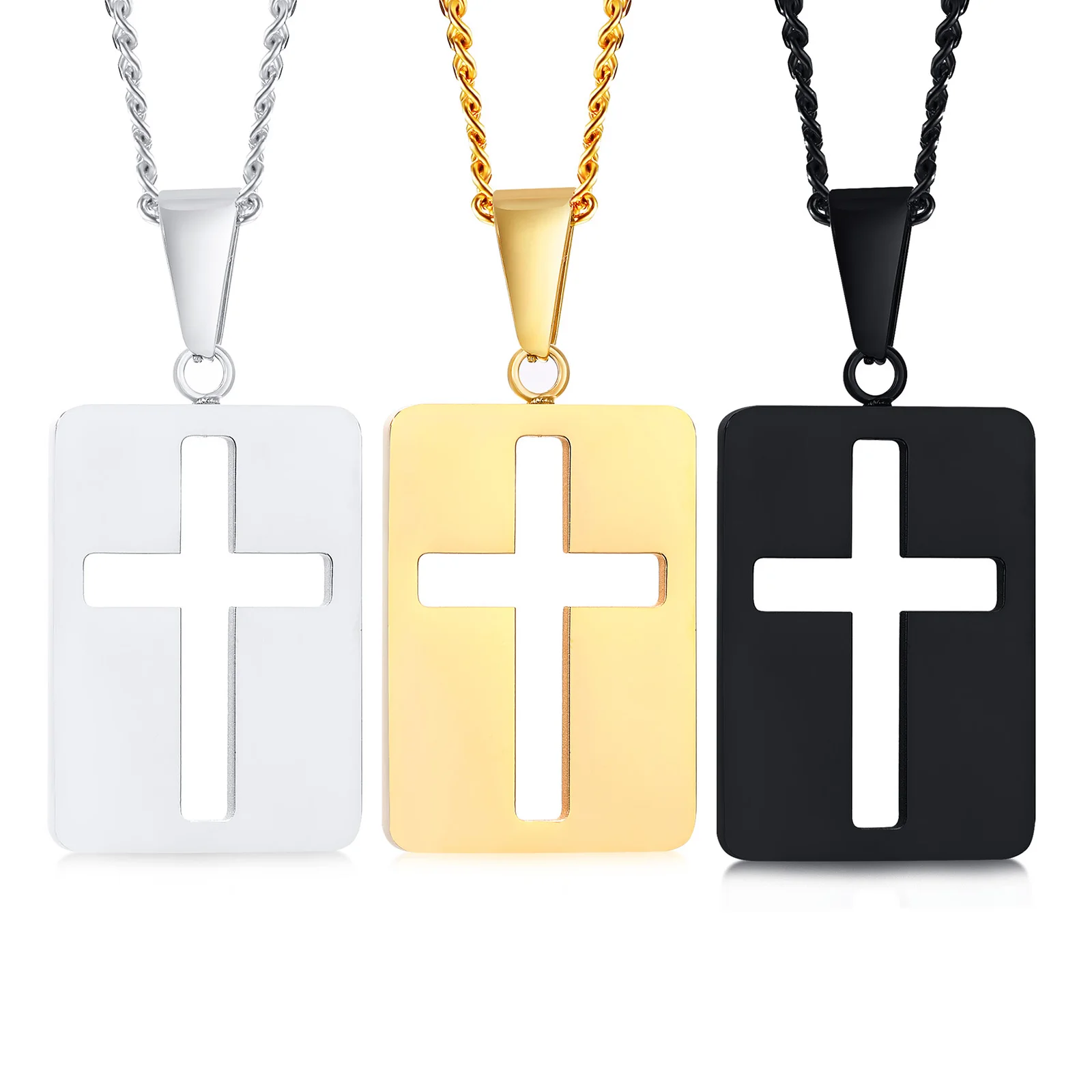 Men Necklaces, Cross Cut Out Pendant, Stainless Steel Small Dog Tag Necklace, Christ Religion Jewelry image 6