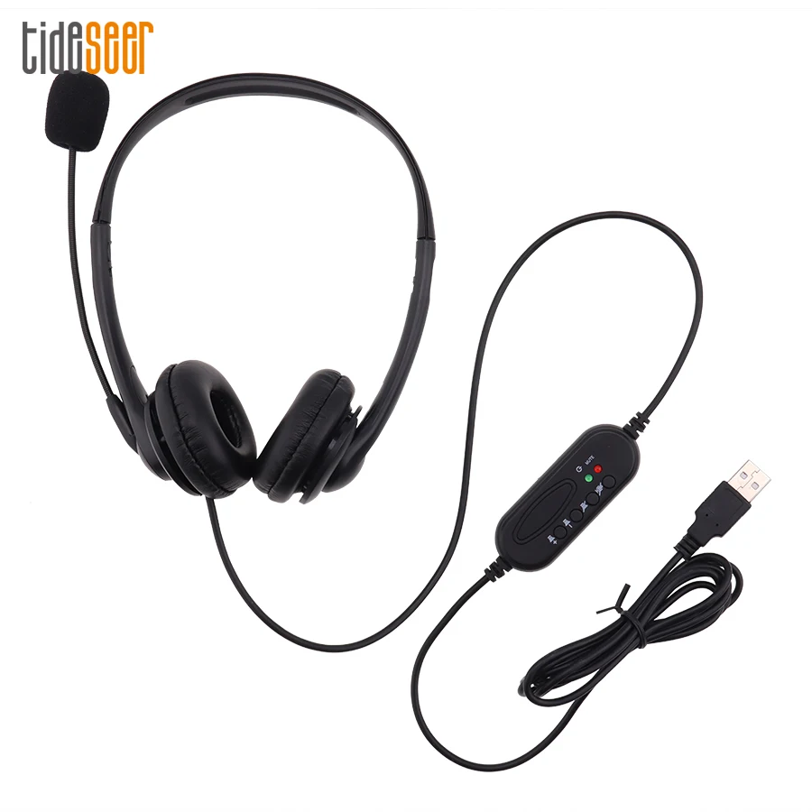 USB Headset With Mic Volume Control Noise Cancelling Mute Function for Computer PC Over Ear Gaming Call Center Headphones 100pcs