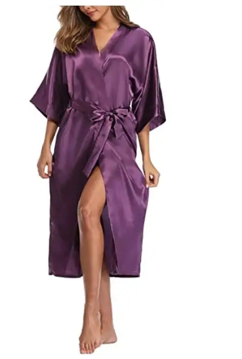 Women Silk Satin Long Wedding Bride Bridesmaid Robe Kimono Robe Feminino Bath Robe Large Size XXXL Peignoir Femme Sexy Bathrobe