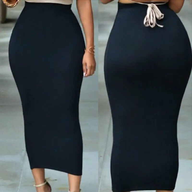 2023 Brand New Muslim Thick Solid Skirt Bodycon Slim High Waist Stretch Long Women Pencil Skirt