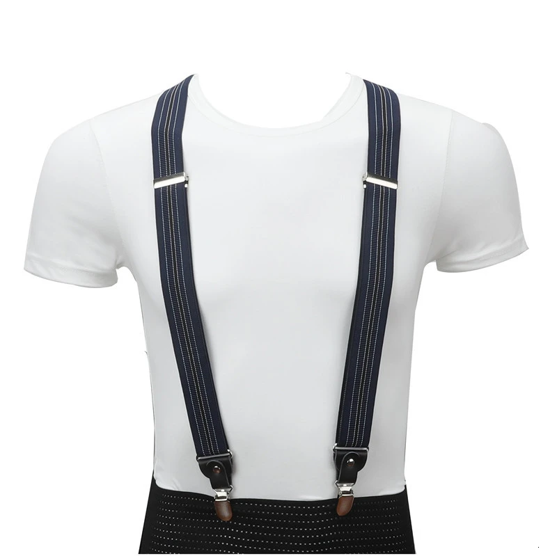 4 Clip Men\'s Suspenders Men Braces Supports Tirantes Real Leather For Women Elastic Adjustable Pants Straps Clothing 3.5cm Width