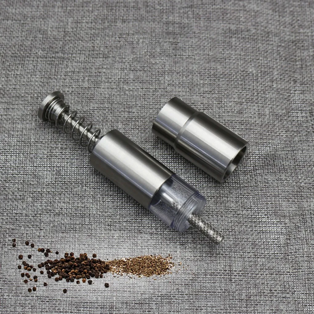 Thumb Push Button Pepper Grinder Stainless Steel Sea Salt Spices Mill Press Grinding Tool External Spring