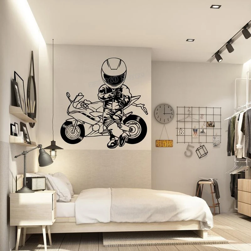 Motorcycle Wall Decal Racing Bike Wall Decor Motocross Wall Sticker Motorcross Jumping Decal Vinyl Boys Room Decor Design B718