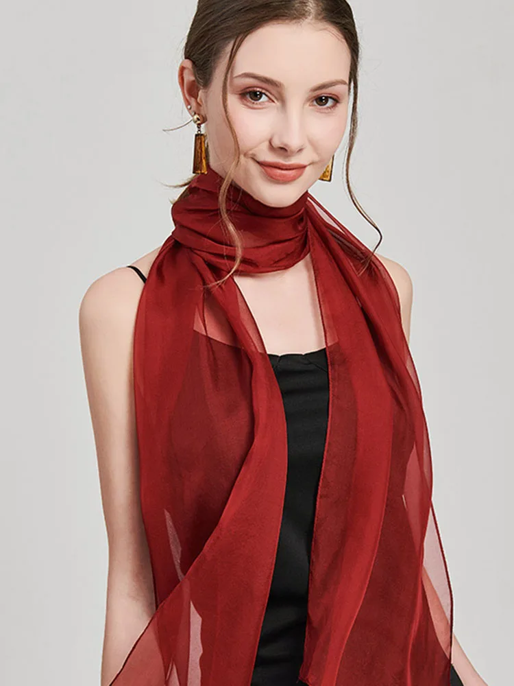 100% Pure Silk Chiffon Scarf Solid Red Long Neck Scarves Women Kerchief Bufanda Mujer Summer Thin Real Silk Hair Scarves Foulard