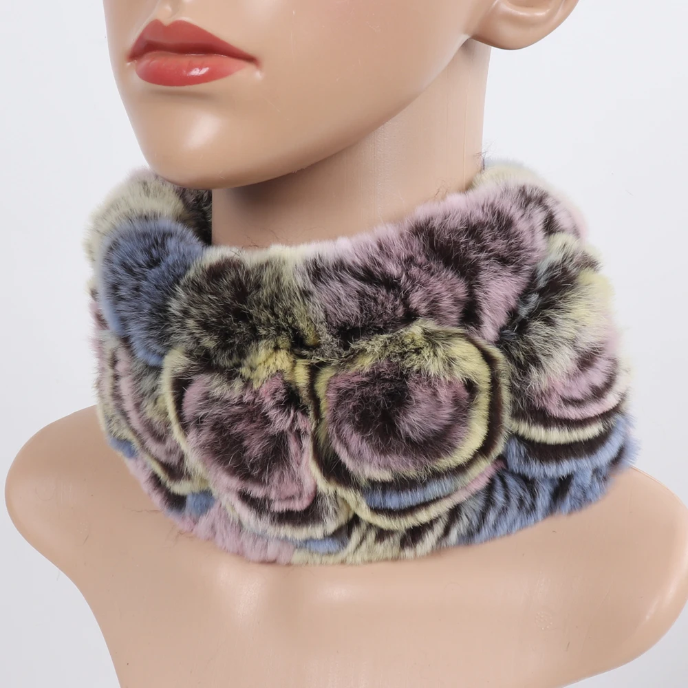 Damen Elastischer Blumen-Schal aus echtem Rex-Kaninchenfell, Natürlich Warmer Rex-Kaninchenfell-Stirnband, Damen Winter Echt-Rex-Kaninchenfell-Schals – Detail 21