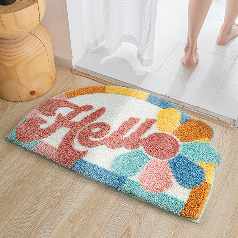 Message Bathroom Rug Fluffy Flocking English Word Entrance Carpet Area Floor Pad Tub Side Mat Doormat Aesthetic Home Room Decor