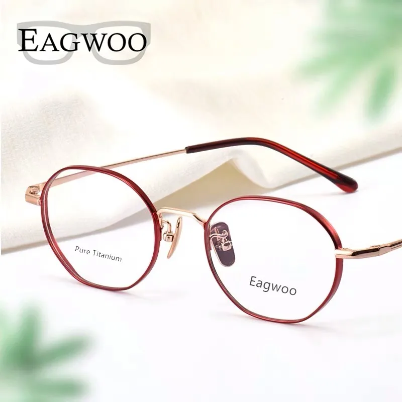 Pure Titanium Eyeglasses Women Glasses Designed  Full Rim Round Red Spectacle with Thick Rim Suitable for High Diopter Red Rose