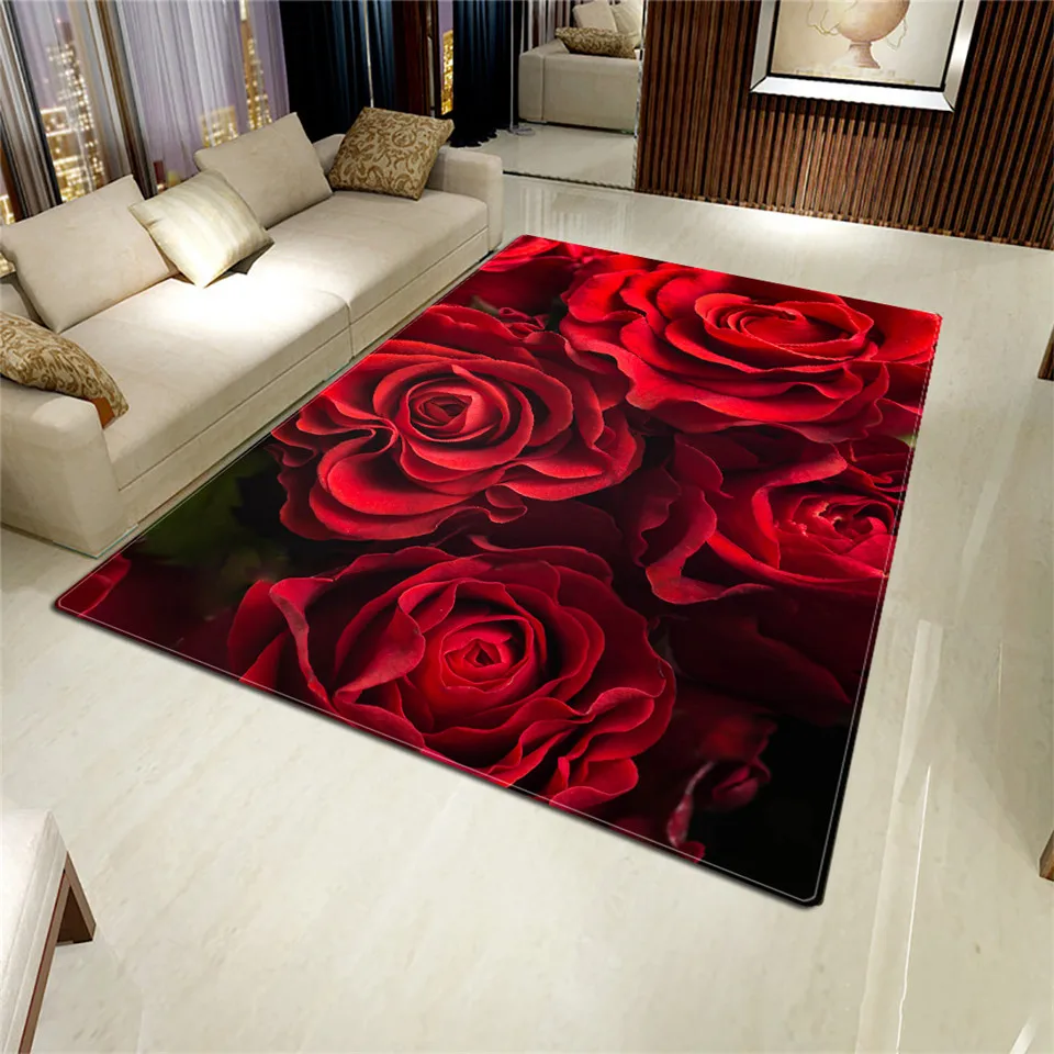 Rose Carpet 3D Mat For Living Room Flower Rug Bathroom Anti-slip Absorb Mat Kitchen Rug Home Decor Doormat Custom Carpet Big