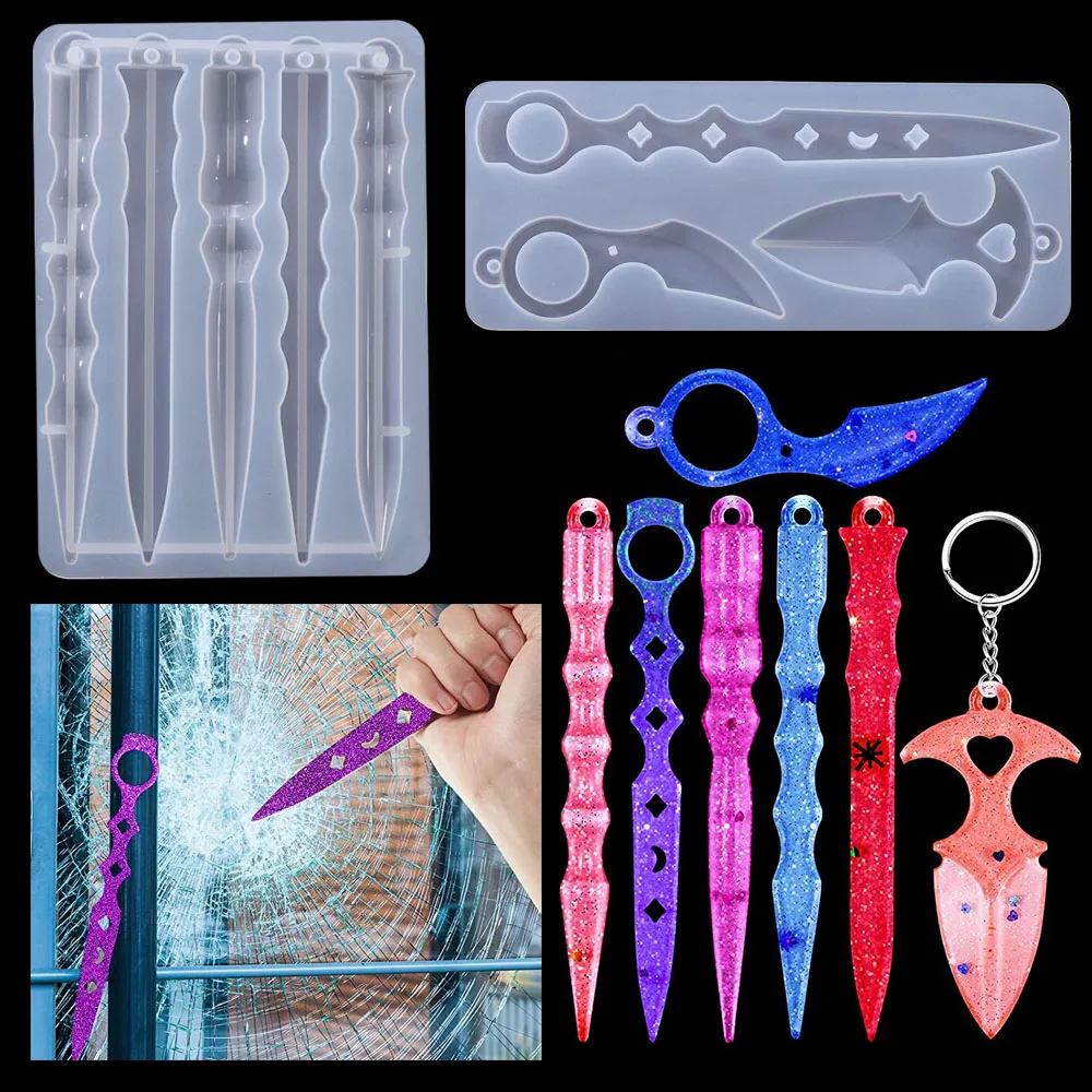 Self Defense Keychain Mold DIY Epoxy Silicone Resin Mold Pendant Keychain Self-defense Toy Craft For Resin Small Knife