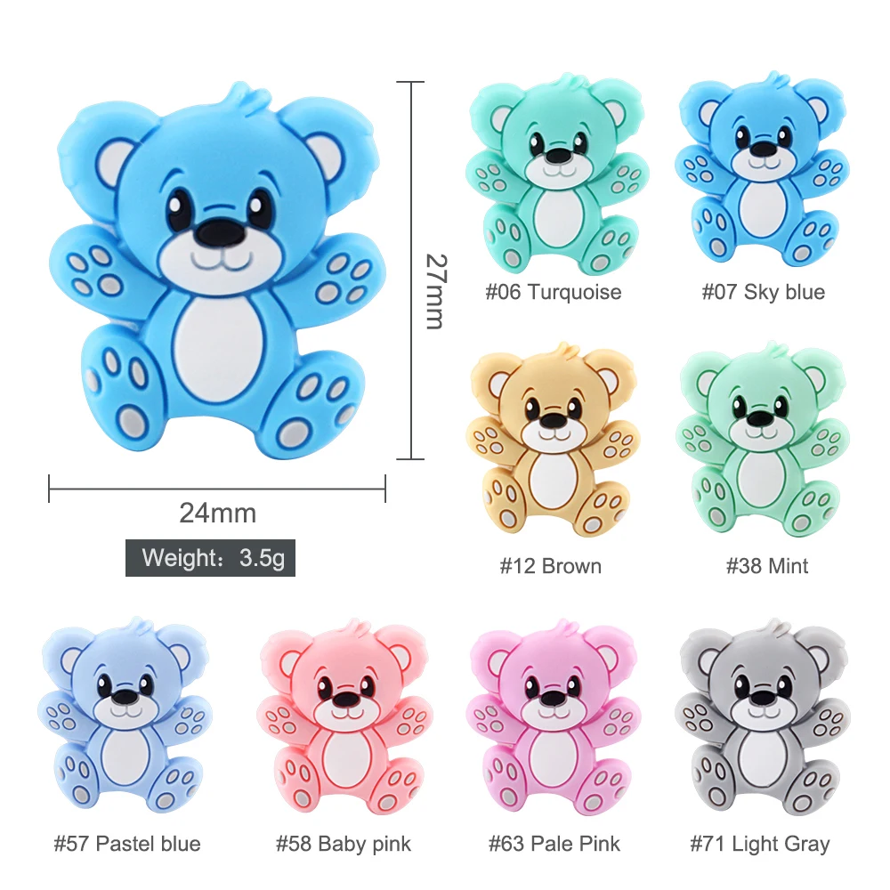 8pcs/lot Mini Bear Silicone Beads Baby Dummy Cartoon Pacifier Chain Teether Toys Accessories BPA Free Pearl for Baby Oral Care