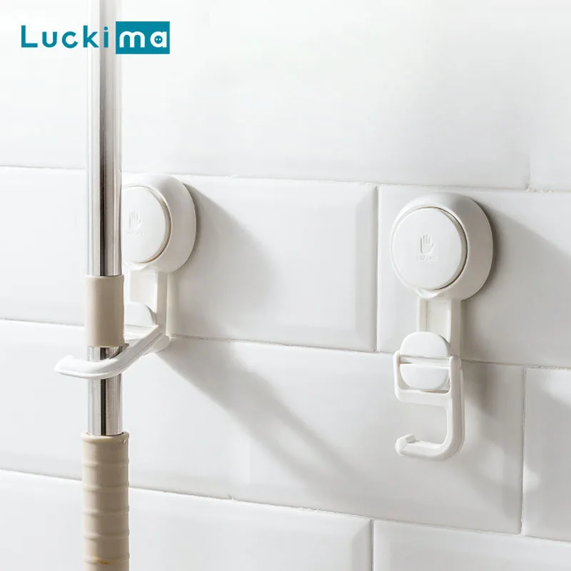 

Bathroom Vacuum Hook Rack Suction Holder Wall Mop Holder Hook Punch-free Storage Holder Waterproof Mop Hanger Removable