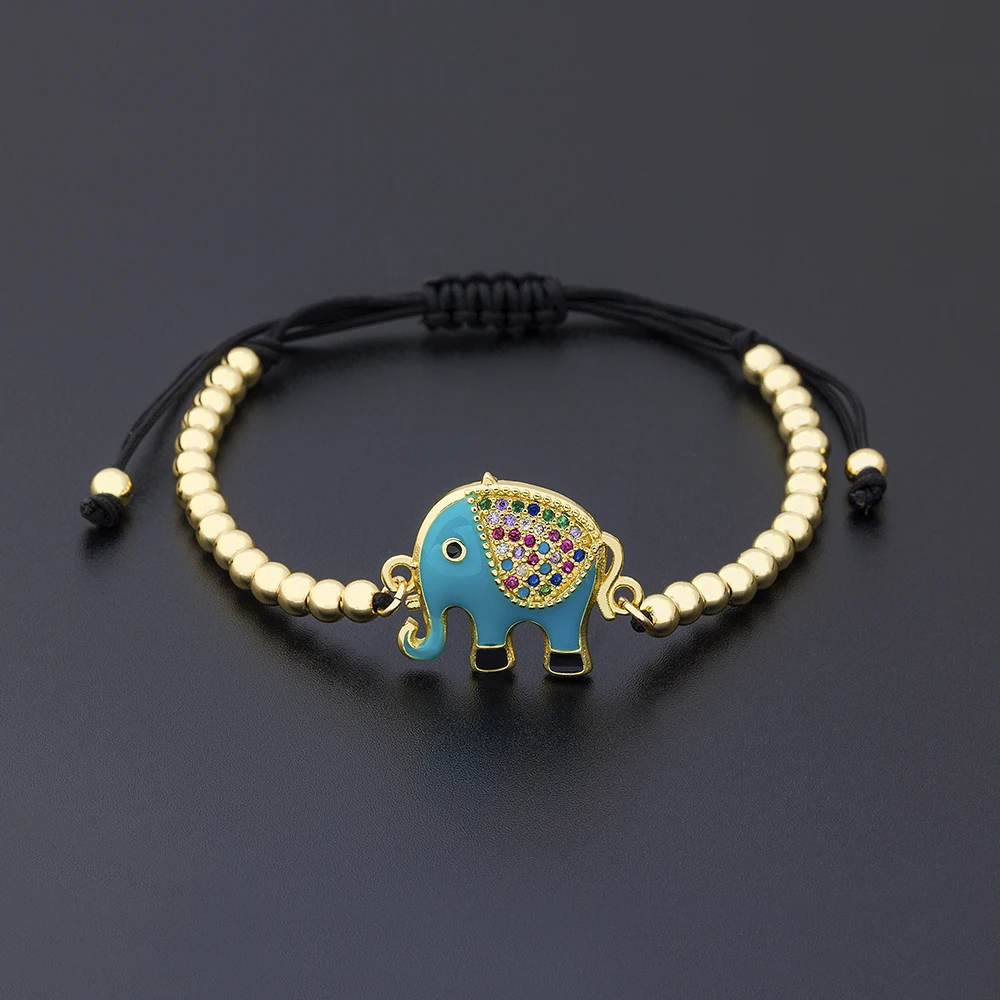 Nidin New Design Red/Blue/Black Colors Elephant Bracelet Copper Zircon Bead Bangles Handmade Adjustable Jewelry Party Gifts