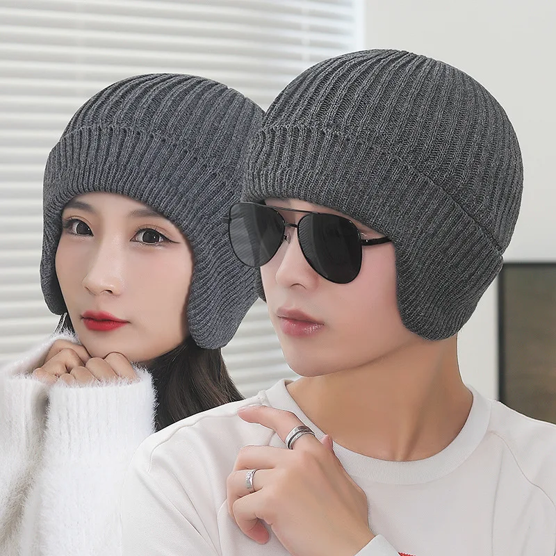 New Ear Protection Women Men Warm Thick Beanie Cap Hat Winter Lady Male Soft Knit Earflap Cap Hat With Ears For Women Men