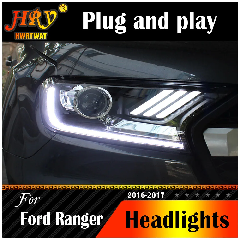 Car Styling Headlight For Ford Ranger 2016-2017 Everest LED Head Lamp H7 D2H Hid Option Angel Eye Bi Xenon Beam Accessories