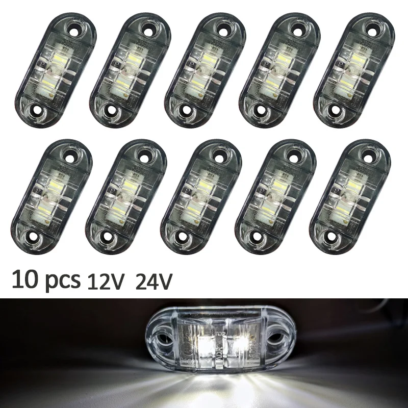 Carro externo LED Turn Signal Indicador de Luz, Branco Apuramento Lâmpada, Caravana, Reboque, Camião, Caminhão Acessórios, 24V, 10Pcs