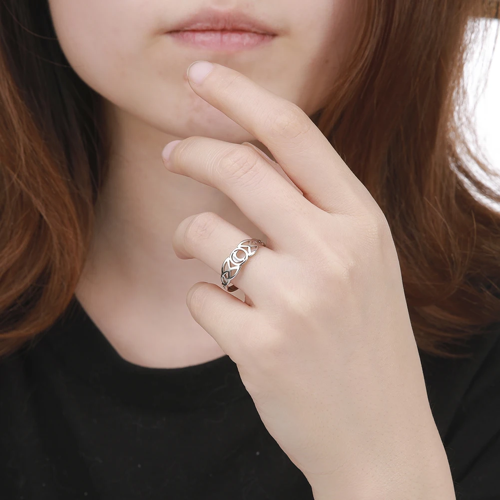 COOLTIME Moon Finger Ring for Women Triquetera Irish Knot Steel Color Stainless Steel Gifts for Men Lover Couple Rings Jewelry