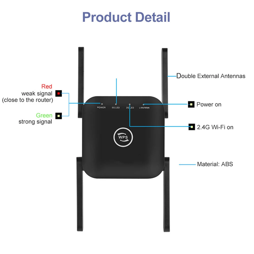 1200Mbps Wifi Repeater Router Extender 5G 2.4G Wifi Mini Wifi Long Range 2.4G Wi Fi Booster Wi-Fi Signal AP WPS Eesy Setup