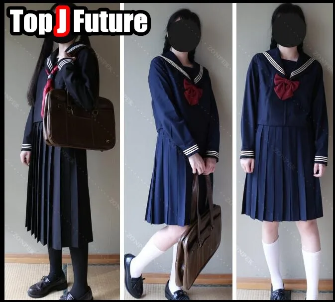 BLACK NAVY Sailor suit Novelty School Girl Uniforms TOP BAD Student COSPLAY Suits Short Long Sleeve Tops Pleated LONG Skirt