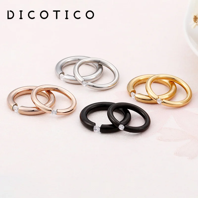 Gold Color Rings For Women Girls Stainless Steel Smooth 3/4mm Width Cubic Zircon Finger Rings Wedding Bands Party Women Jewelry