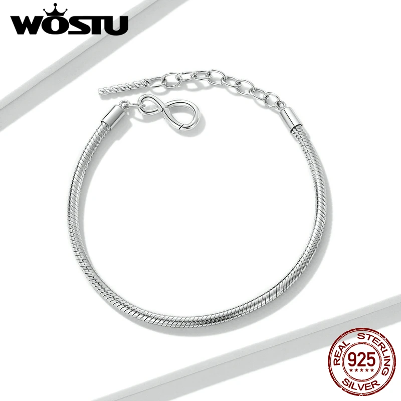 Genuine 100% 925 Sterling Silver Simple Infinity Love Fit Bracelet For Women Men Original Fine Jewelry CTB085