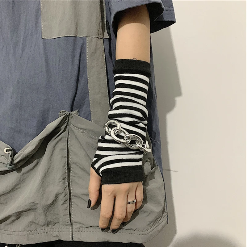 Black Punk Gothic Unisex Fingerless Gloves Elbow Length Mittens 2023 Cool Stretch Arm Warmer Ninja Sport Outdoor Cuff Women Men