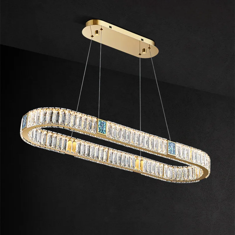 Imagem -02 - Lustre Oval Moderno de Suspenso Cromado Dourado para Sala de Jantar Iluminação Nórdica de Luxo k9 Cristal Lâmpada Regulável Aço Inoxidável