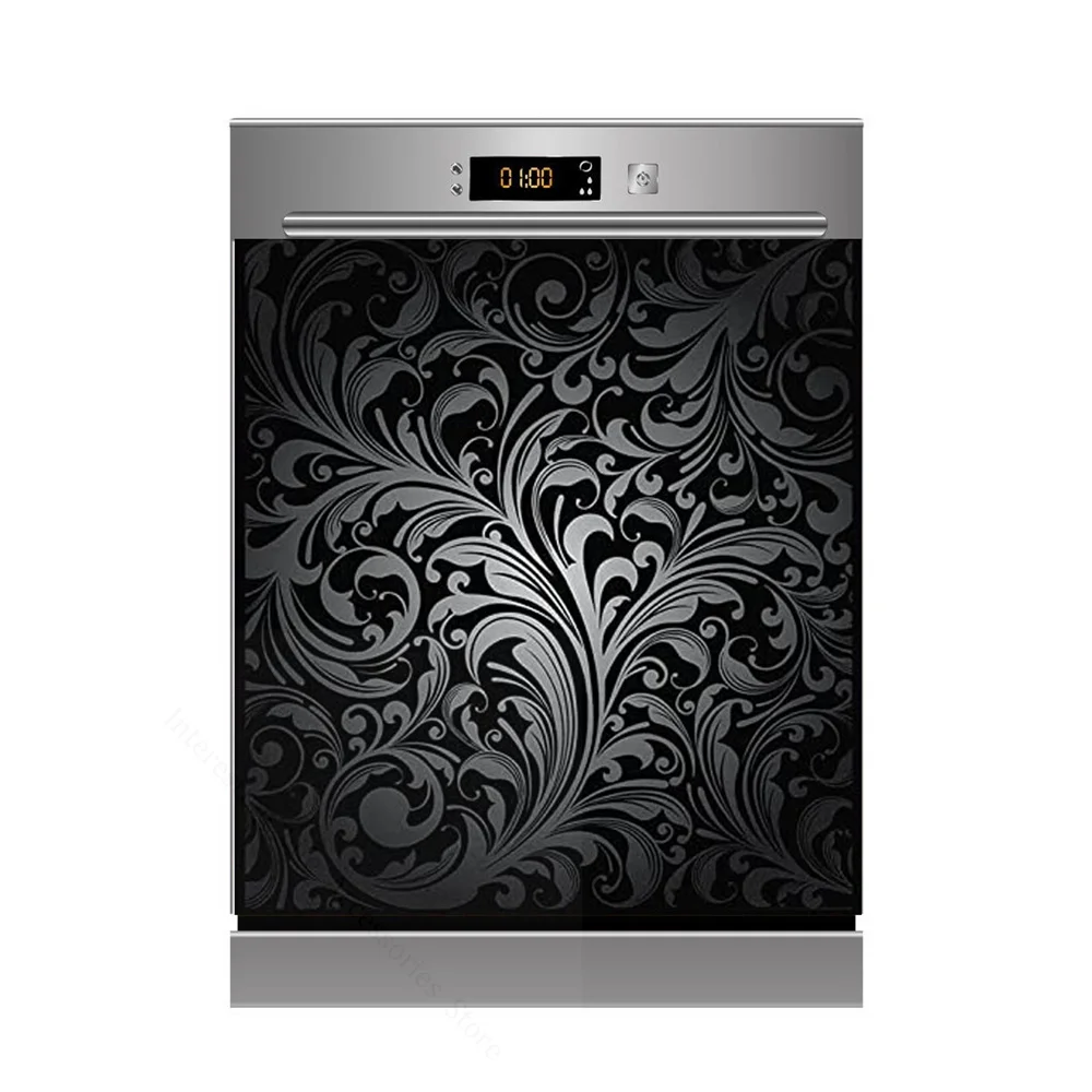 3D Pure White Black Pattern Kitchen Fridge Decorative Stickers PVC Waterproof Refrigerator Door Wrap Full Covering Wall Decal