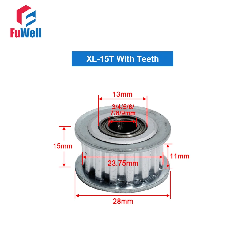 XL-15T Idler Pulley 15Teeth Timing Pulley with Bearing Belt Width 11mm Bore 3/4/5/6/7/8/9mm Aluminum Alloy Idle Belt Pulley