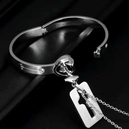 Paired Lock Key Couple Necklace Bracelet Set For Lovers Best Friends Titanium Steel Fashion Jewelry Sets For Women Men