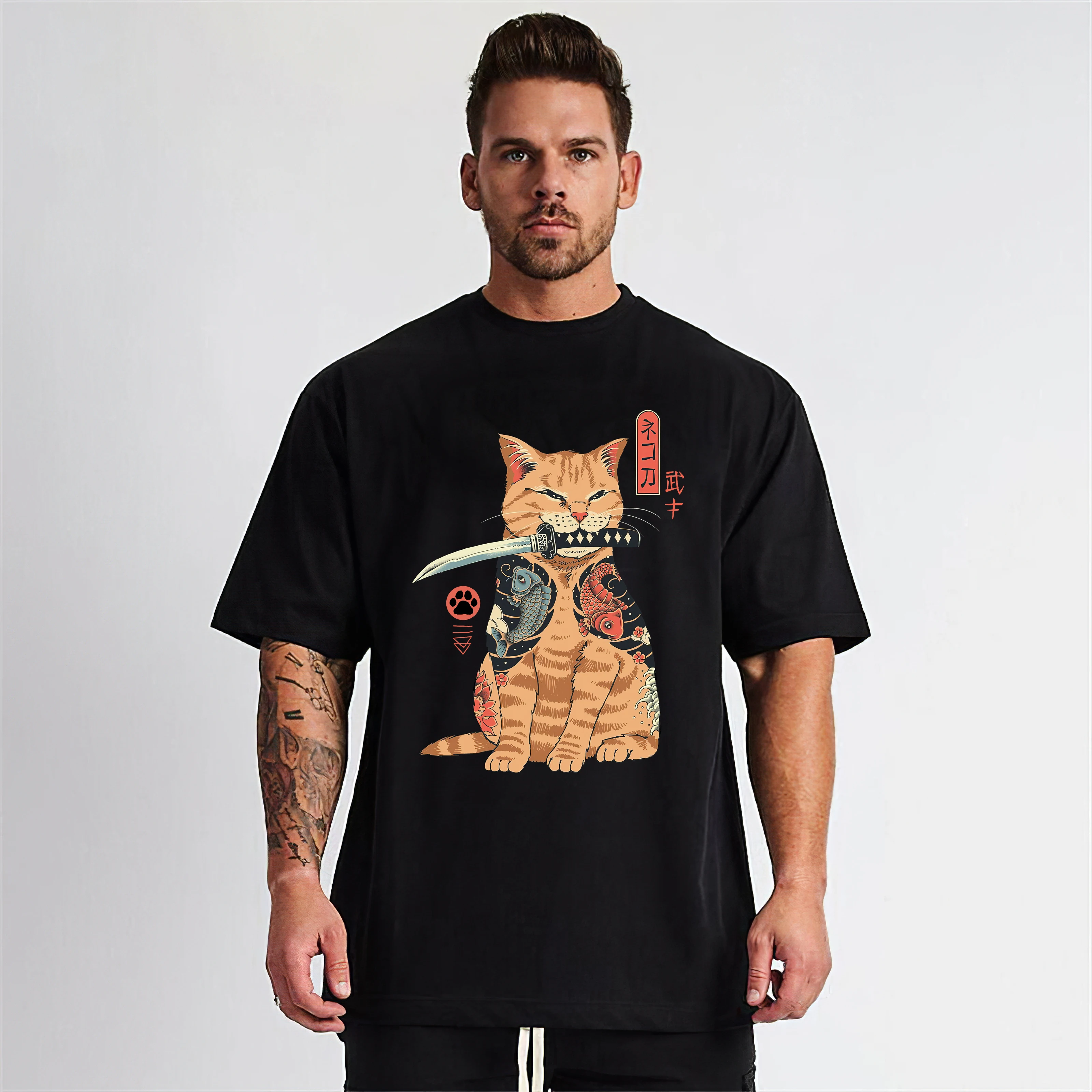 Oversize tee 3D Print Japanese Samurai Cat T-shirt Cool Classic Art Casual Plus Size 5xl Harajuku Streetwear Jogger Shirt 6xl