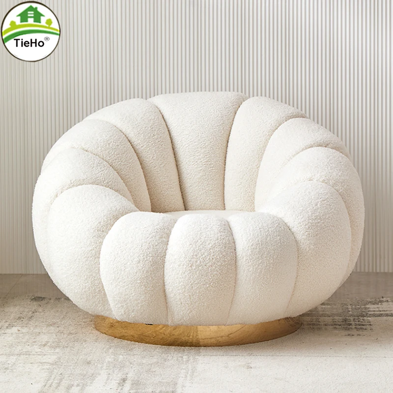 White Lamb Velvet Lazy Sofa, Pumpkin Single Sofa, Small Sofa Chair, Tatami For Living Room, Balcony Reading,  Winter Warm Stool