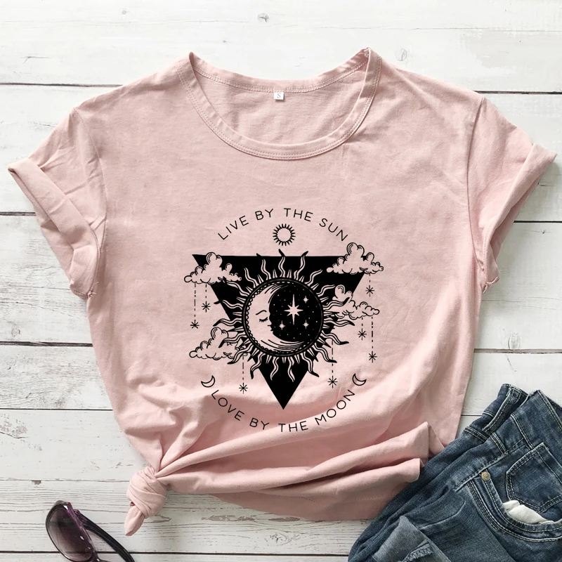 Live By The Sun Love By The Moon T-shirt Boho Celestial Moon And Sun Nature Tee Shirt Top Mystical Women Witch Graphic Tshirt