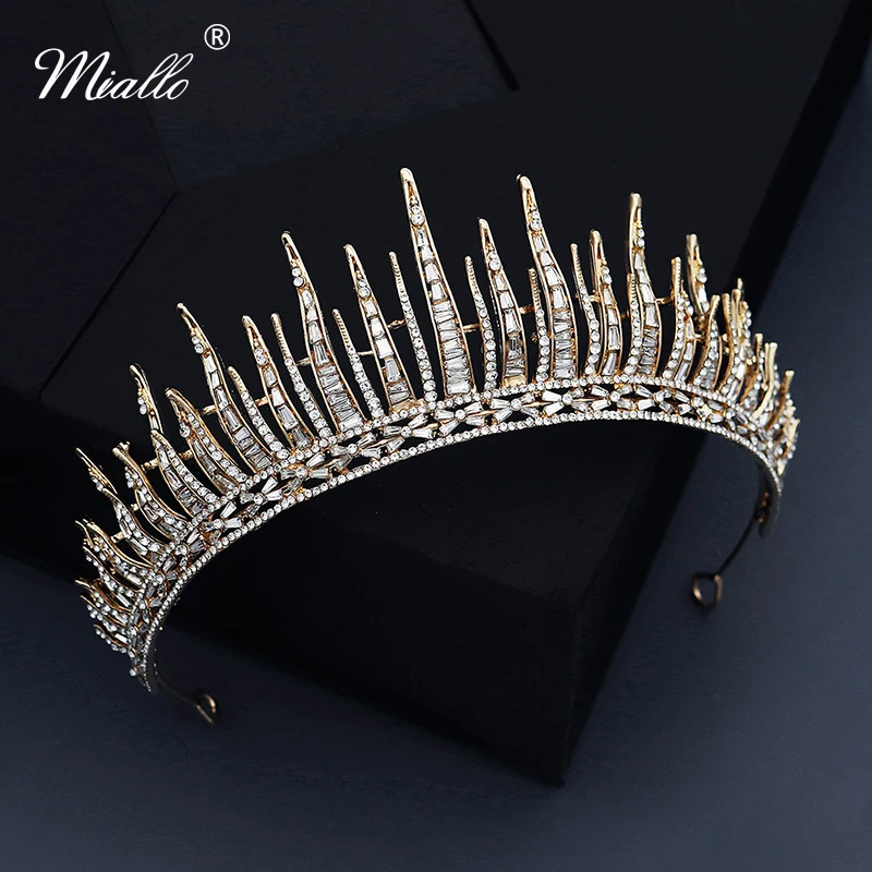 Miallo Rhinestone Hair Crown for Women Hair Jewelry Crystal Gold Color Tiaras and Crowns Party Headpiece Hair Accessories