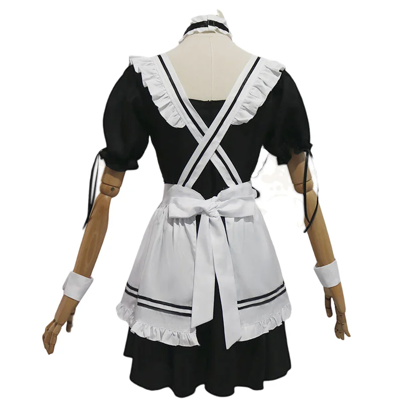 Roupa de empregada feminina anime vestido longo preto e branco vestidos de pelúcia orelhas lolita vestido traje cosplay cafe avental cosplay traje