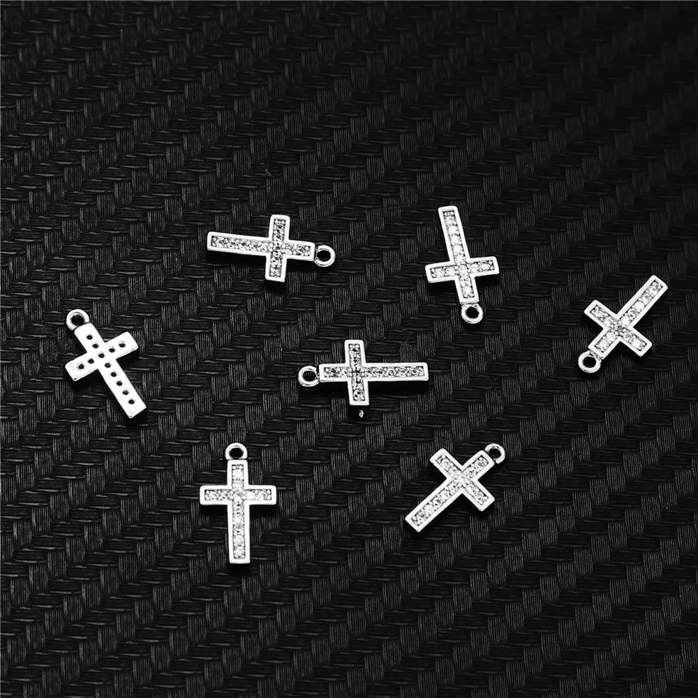 5PCS/lot Catholic Copper Zircon Cross Pendant for Jewelry DIY Making Crystal Cross Charms Pendant Accessories