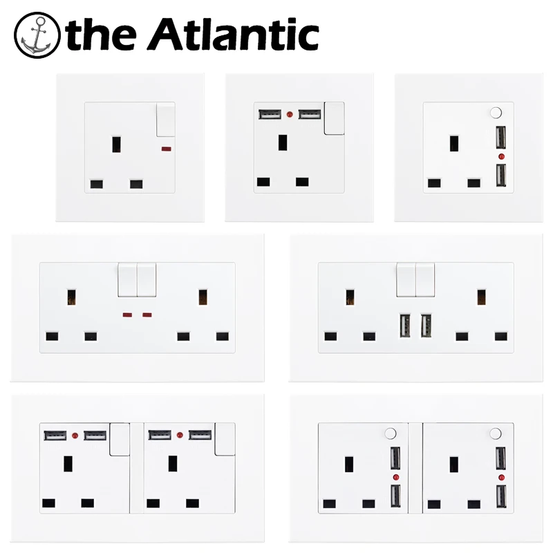 UK Plug Power Socket 13A With Double USB Charger Wall Outlet Double Outlet86 146 White Plastic Frame Singapore Ireland Malta