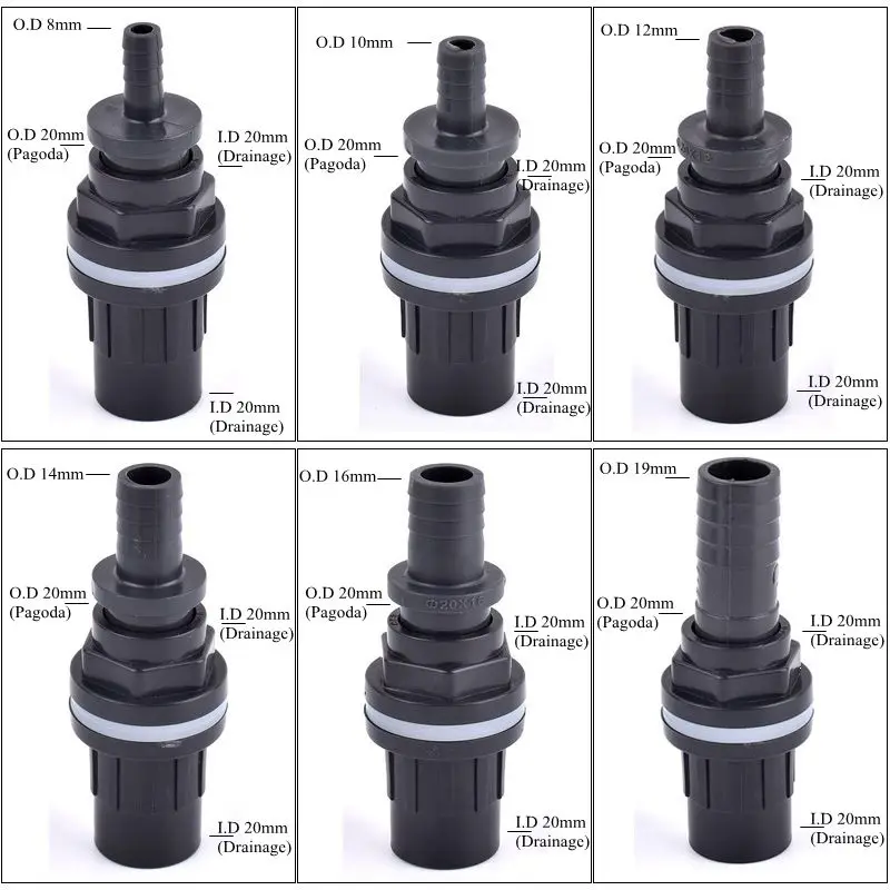 

O.D 20/25-8/10/12/14/16/19/20/25mm UPVC Pipe Fish Tank Joint Set Pagoda Drainage Connector Garden Irrigation Soft Hose Adapter