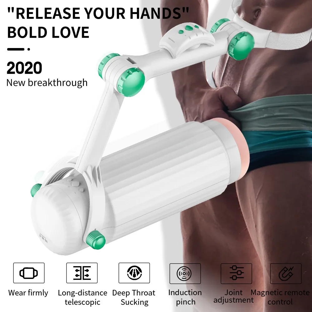 Automatic Telescopic Wearable Masturbator For Men Adjustable Articulate Arm Penis Massager TPE Vagina Pocket Pussy Sucking Toys