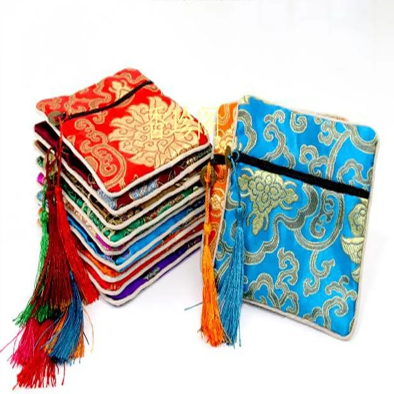 

Lucky Flower Small Tassel Silk brocade Pouch Jewelry Zip Bags Coin Purse Bracelet Bangle Storage Pouch Gift Packaging Bags 3pcs