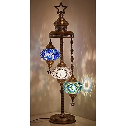 19 Colors - 3 Big Globes English Moroccan Mosaic Tiffany Floor Table Lamp for North American Use, 37 