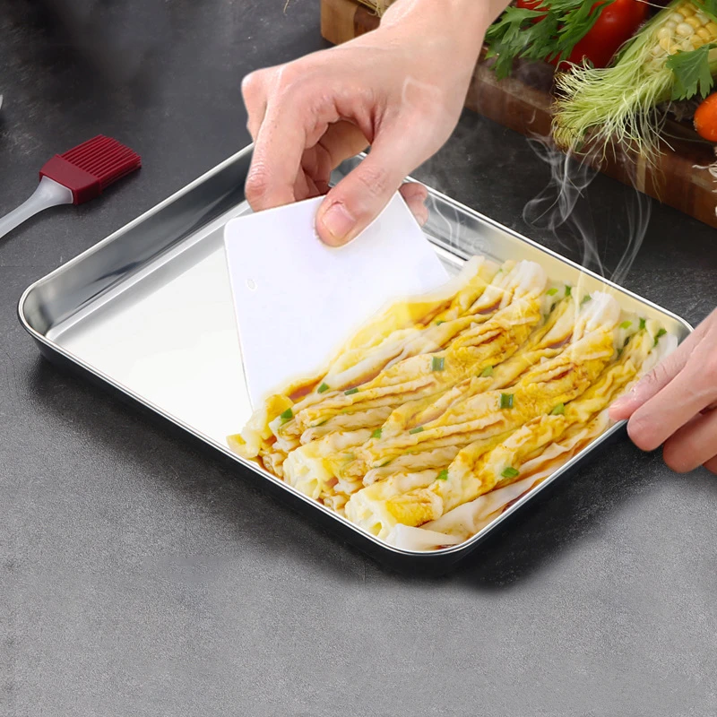 Stainless Steel Flat Bottom Tray Grilled Fish Barbecue Trays Bread Plates Food Storage Container Snack Dish Kitchen Accessories