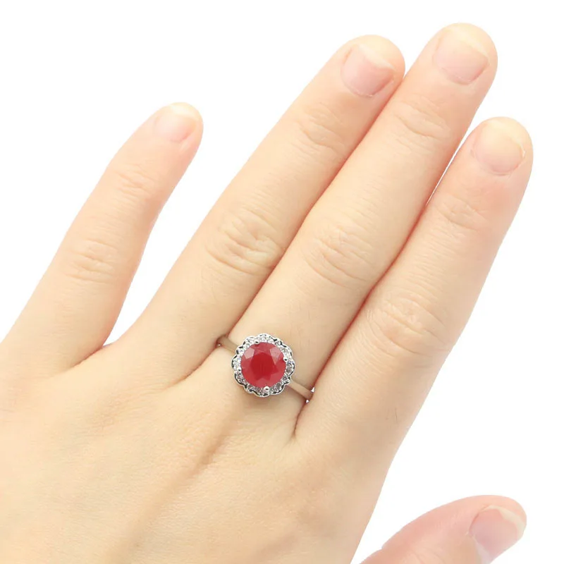 Buy 3 Get 1 Free 11x11mm Lovely Fine Cut Round Real Red Ruby For Girls Bright Zircon Daily Wear Silver Rings