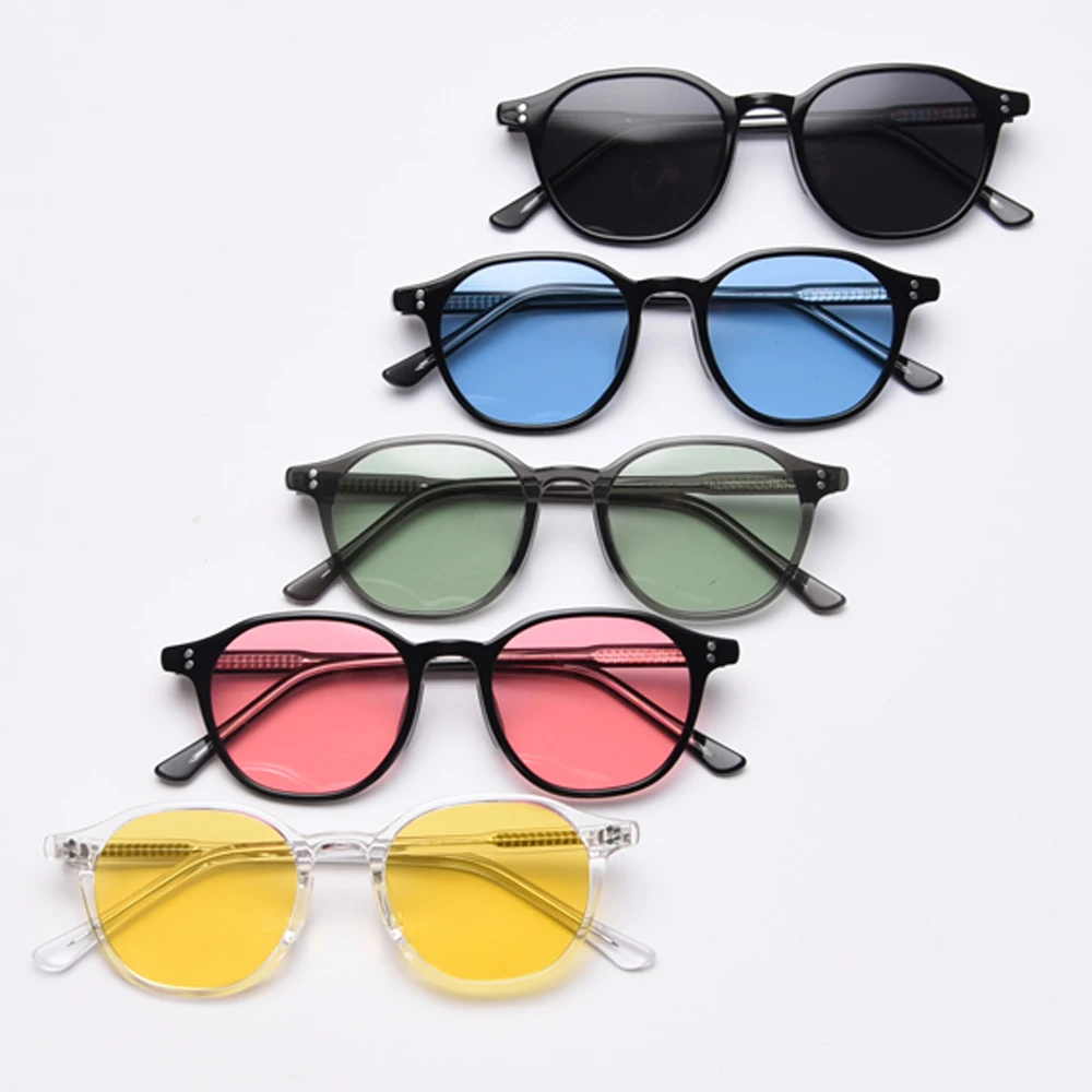 Peekaboo round sunglasses men polarized TR90 green blue uv400 ladies sun glasses vintage korean style rivet yellow