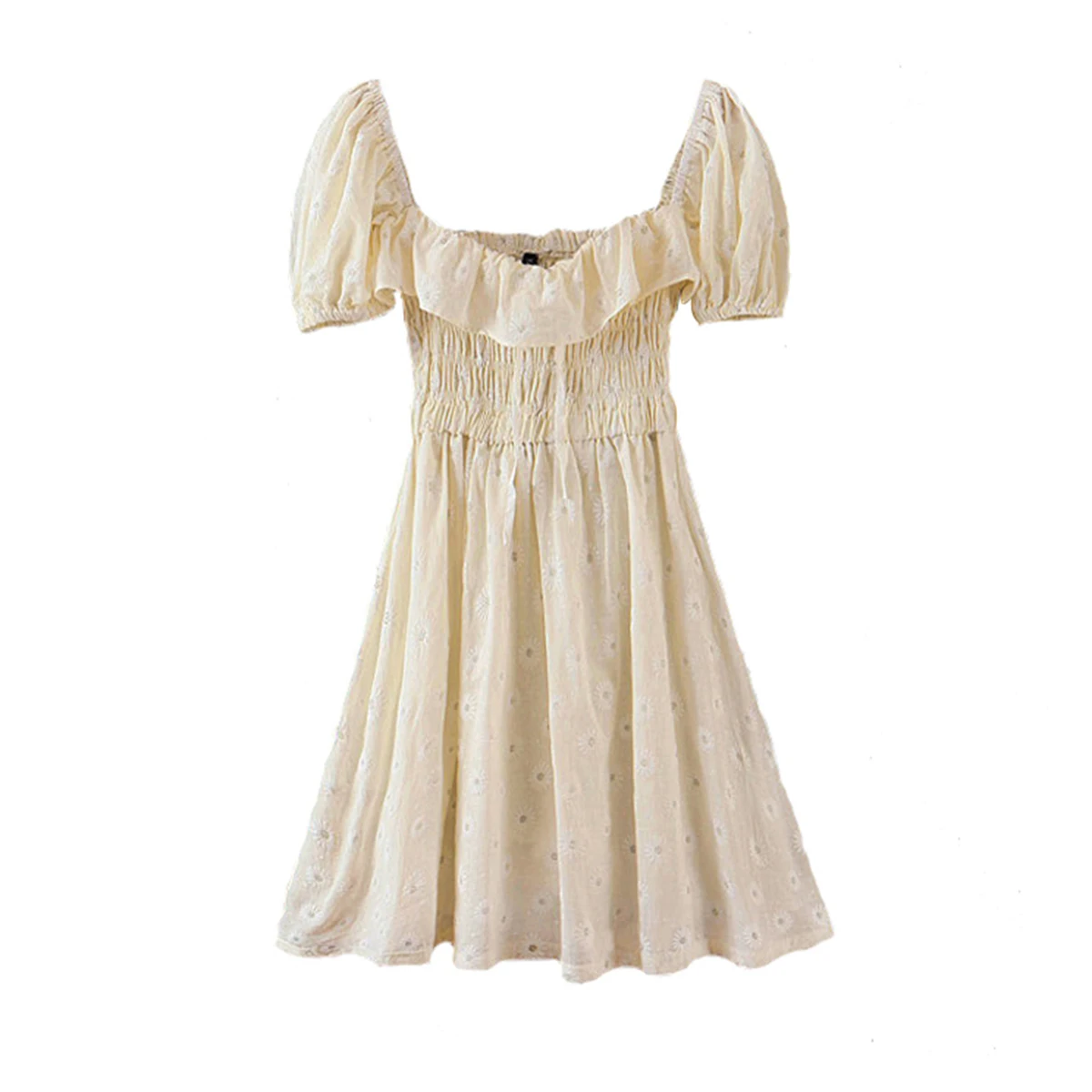 Spalle scoperte Hippie Sexy ricamo Mini abito manica a sbuffo scollo a barchetta abiti retrò Pop estate spiaggia Boho abiti corti da donna